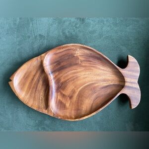 Vintage monkey pod wood serving dish fish; handcrafted in the Philippines